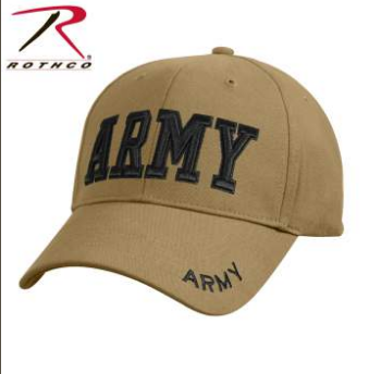 Tan hat with black embroidered ARMY