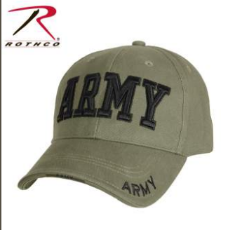 Green hat with black embroidered ARMY