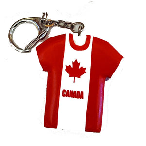 Keychain in the shape of a shirt with a Canadian Flag Print