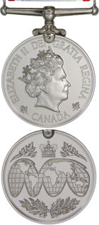 Front and back face of the silver operational service medal.