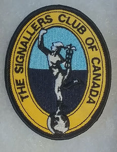 Yellow embroidered Signallers club of Canada blazer crest.