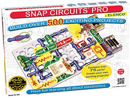 Snap Curcuits Pro 500 Project box. Features one of the possible snap circuit projects on the box.