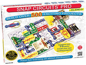 Snap Curcuits Pro 500 Project box. Features one of the possible snap circuit projects on the box.