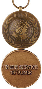 Bronze front and back face of the United Nations Medal.