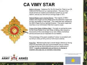 The Vimy Star is shown along with the description of it. This text is in the product description on the shopify page for the Vimy Star.