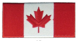 Red and white embroidered Canadian flag with velcro back.