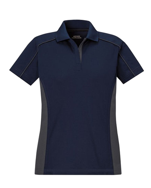Women's short-sleeve polo shirt, front view.