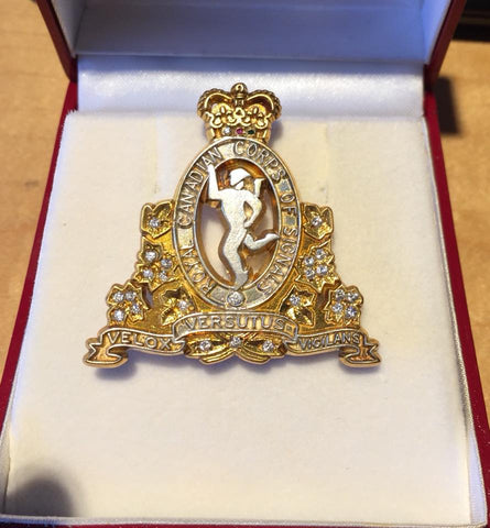 Brooch in in the shape of the RCCS Crest.