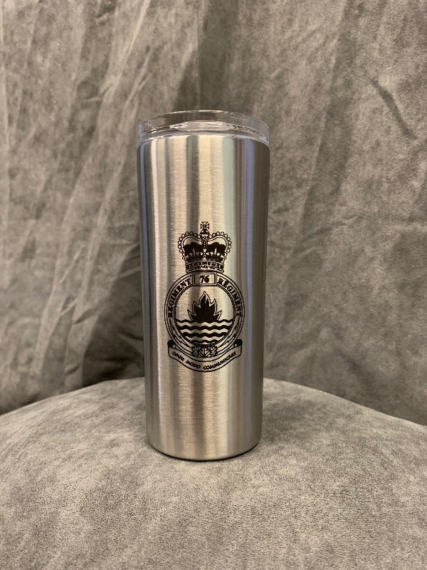 Stainless steel skinny tumbler with 76 Comm Regiment Crest