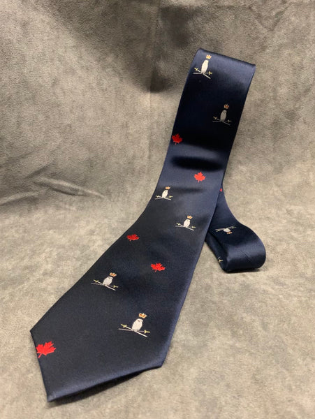 Neck tie with Staff College pattern of maple leags and staff college crest.
