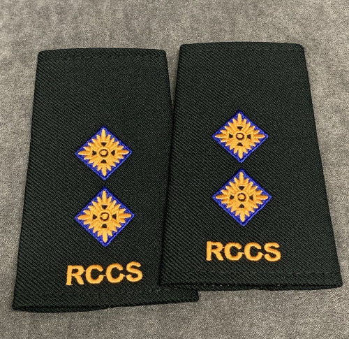 Slip-on with gold RCCS embroidered text and embroidered Lieutenant rank.