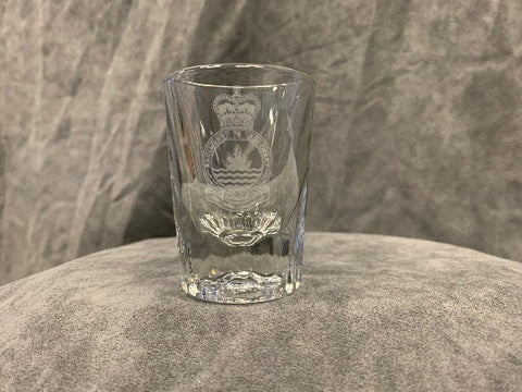 Short shot glass with 76 Comm Regiment Crest