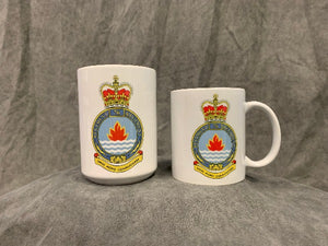 15 oz and 11 oz coffee mugs with 76 Comm Regiment Crest. 15 oz mug has crest in center of mug, 11 oz mug has crest on the side close to handle.