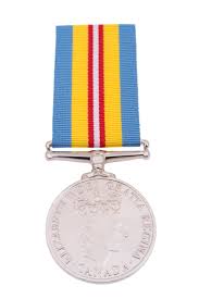 Front face of the silver Canadian Volunteer Service Medal for Korea.