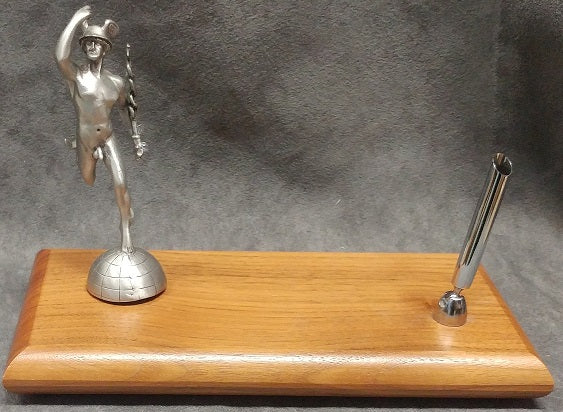 Maple pen stand with mini Mercury statue (example only)