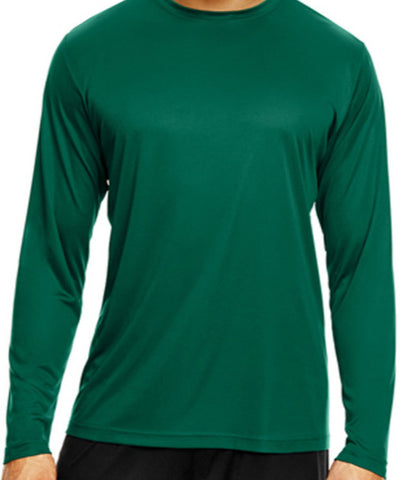 Front of green dry-wick long sleeve shirt.