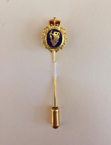 Blue and gold coloured scarf pin in shape of the C&E Crest
